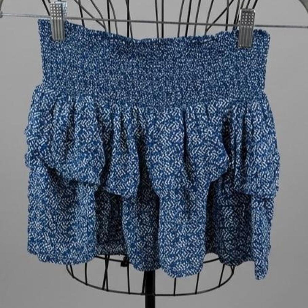 Aeropostale Boho Chic Smocked Waist Tiered Ruffle Mini Skirt in Blue/White M